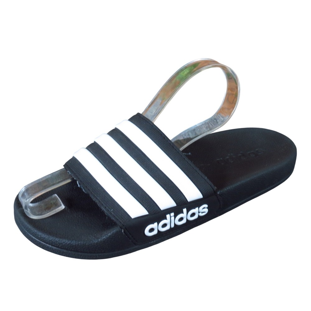 Adidas Adilette Shower Kids Slides Size 4 Pool Gym Sandals Black White Synthetic